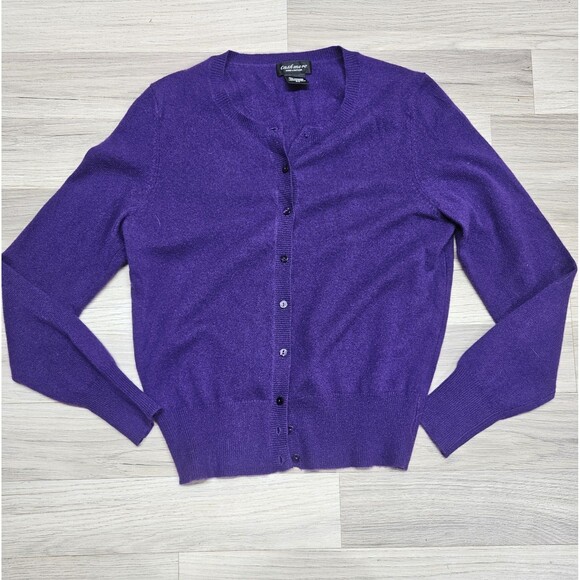 Lord & Taylor Womens Purple Cashmere Cardigan Size Medium Button Up - Picture 2 of 8